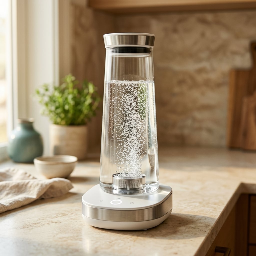 A countertop hydrogen water machine on a kitchen counter